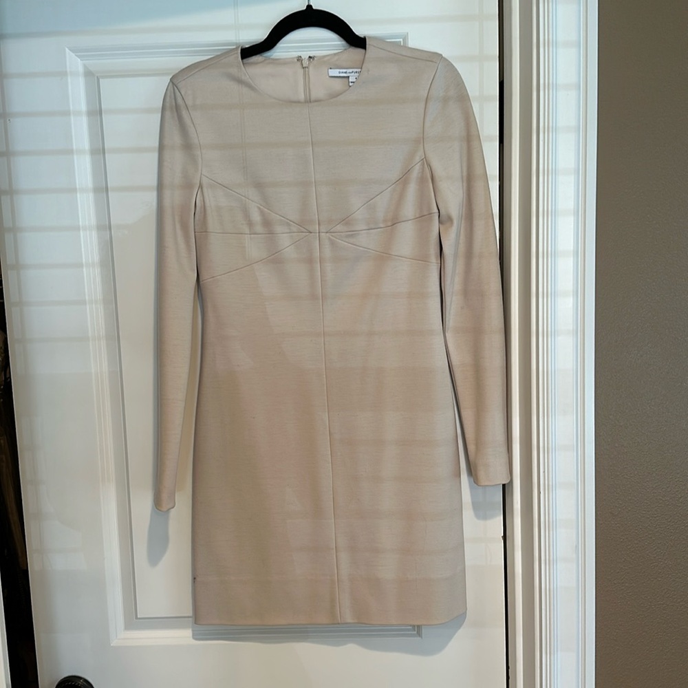Diane von furstenburg tan, long sleeve a-line dress. Size 4. Barely worn.